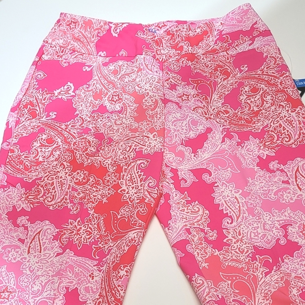 IBKUL Pink Paisley Ankle Pants Great pair of golf pants size 4 - Picture 2 of 16